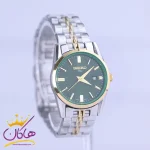 نمای نزدیک ساعت مچی سیکو زنانه فلزی نقره ای طلایی صفحه سبز L31622/6