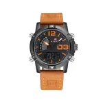 ساعت مچی نیوی فورس مردانه بند چرم عسلی دو زمانه 9095/4