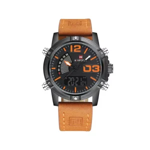 ساعت مچی نیوی فورس مردانه بند چرم عسلی دو زمانه 9095/4