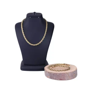 ست دستبند و زنجیر مردانه طلایی مدل طنابی