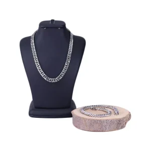 ست زنجیر و دستبند مردانه نقره‌ ای مدل کارتیر