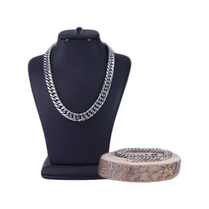 زنجیر و دستبند ست مردانه نقره‌ ای مدل کارتیر