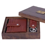 ست کیف جاکارتی و جاکلیدی چرم چرمسال کد 020 قهوه ای روشن