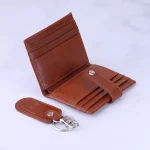 ست کیف جاکارتی و جاکلیدی چرم چرمسال کد 020 عسلی