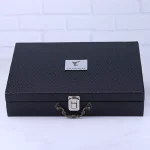 جعبه ست چرمی مردانه با کیف کتی و عینک و جاکلیدی چرمسال مشکی