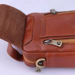 کیف دوشی چرم چرمسال کوچک کد 571 عسلی نمای باز