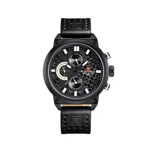 ساعت مچی نیوی فورس مردانه چرم تمام مشکی فول تایم 9068/6