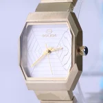 صفحه ساعت مچی سولیدا زنانه فلزی قاب چندضلعی طلایی L 6122/9