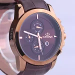 صفحه ساعت مچی الگانس مردانه بند چرم قهوه ای قاب رزگلد G 1203/4