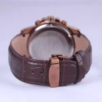بند ساعت مچی الگانس مردانه بند چرم قهوه ای قاب رزگلد G 1203/4