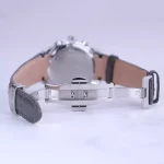 قفل ساعت مچی الگانس زنانه بند چرم طوسی قاب نقره ای L 1196/8