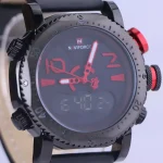 صفحه ساعت مچی دو زمانه مردانه نیوی فورس چرم مشکی 9094/1