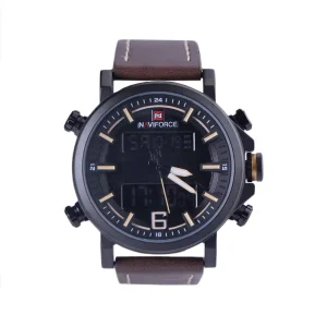 ساعت مچی نیوی فورس مردانه دو زمانه بند چرم قهوه ای 9135/3