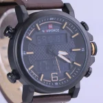 صفحه ساعت مچی نیوی فورس مردانه دو زمانه بند چرم قهوه ای 9135/3