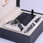 ساعت مچی بیگوتی مردانه بند چرم صفحه مشکی BG.1.10651/2 همراه با کیف جاکارتی و خودکار
