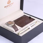ساعت مچی بیگوتی مردانه بند چرم قهوه ای صفحه سبز BG.1.10651/5 به همراه کیف جاکارتی و خودکار