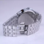 قفل ساعت مچی الگانس مردانه فلزی نقره ای صفحه مشکی G 030/7