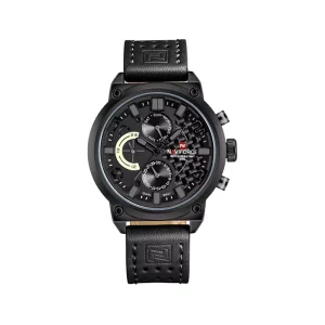 ساعت مچی نیوی فورس مردانه چرم تمام مشکی 9068/9