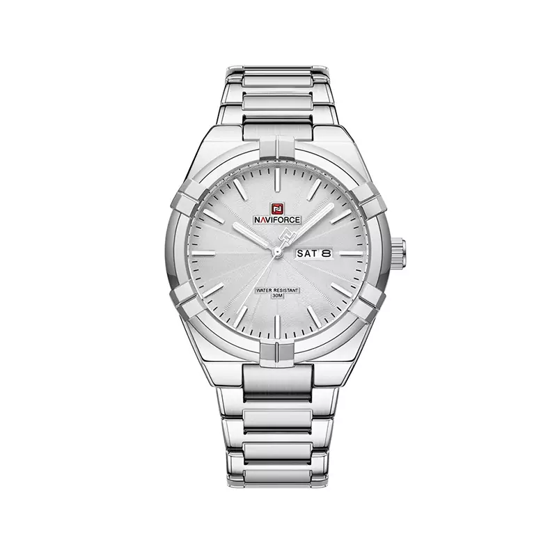ساعت مچی نیوی فورس مردانه فلزی نقره ای صفحه سفید 9218/1