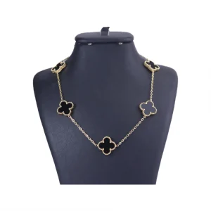 گردنبند استیل زنانه ونکلیف طلایی 5 گل