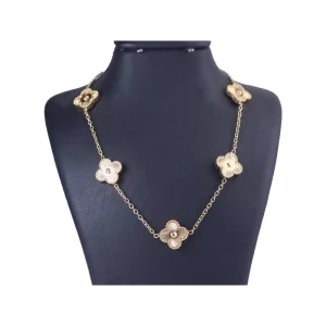 گردنبند استیل زنانه طلایی ونکلیف 5 گل تراشکاری