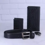 ست هدیه 4 تیکه کیف و کمربند چرم مردانه چرمسال مشکی