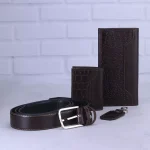ست هدیه 4 تیکه کیف و کمربند چرم مردانه چرمسال قهوه‌ای