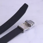 کمربند ریلی چرم طبیعی مردانه سگک نقره ای مشکی ساده