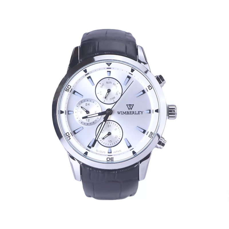 ساعت مچی ویمبرلی مردانه بند چرم مشکی صفحه سفید WB-SL322G-B