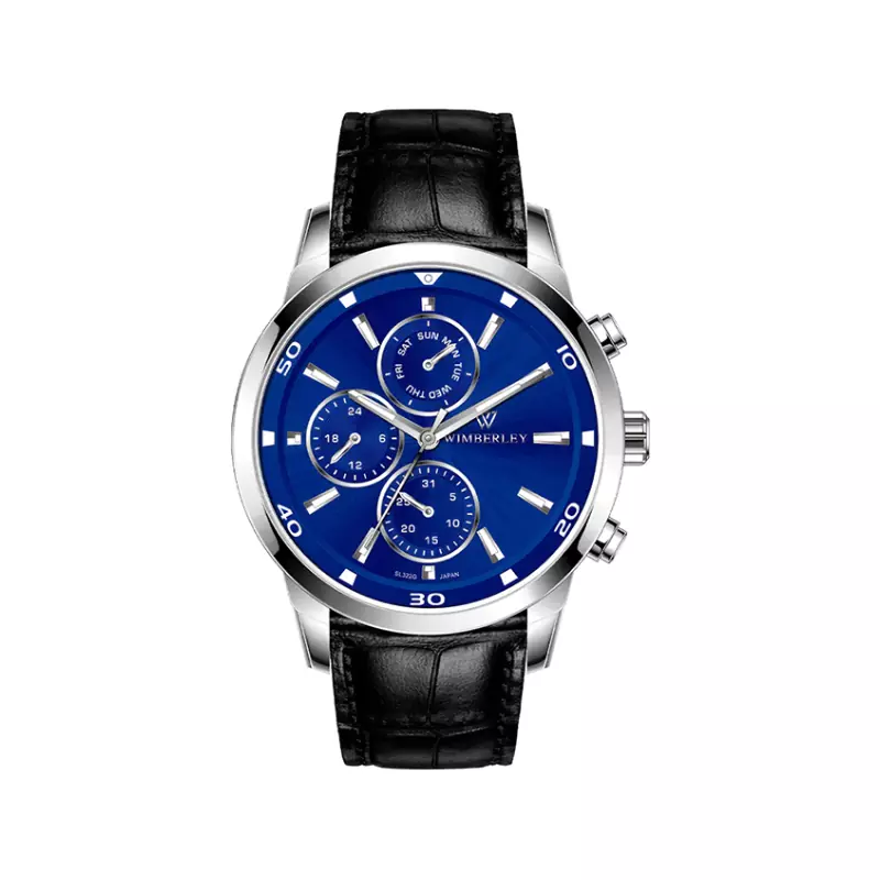 ساعت مچی ویمبرلی مردانه چرم مشکی صفحه سرمه ای WB-SL322G-K