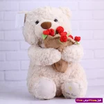 عروسک خرس ولنتاین کلاه گلی پولیشی کد 6604/4 کرم