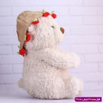 عروسک خرس ولنتاین کلاه گلی پولیشی کد 6604/4 کرمی