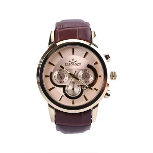 ساعت مچی مردانه الگانس بند چرم قهوه ای قاب طلایی G 1238/5