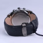 نمای بسته قفل ساعت مچی مردانه الگانس بند چرم مشکی قاب دودی G1244/10