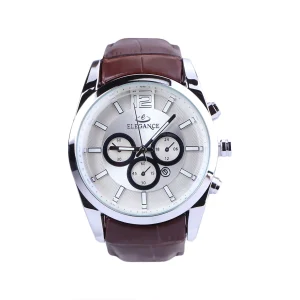 ساعت مچی مردانه الگانس بند چرم قهوه ای قاب نقره ای G 1244/11