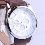 صفحه ساعت مچی مردانه الگانس بند چرم قهوه ای قاب نقره ای G 1244/11