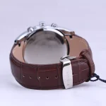 نمای بسته قفل ساعت مچی مردانه الگانس بند چرم قهوه ای قاب نقره ای G 1244/11