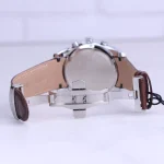 نمای باز قفل ساعت مچی مردانه الگانس بند چرم قهوه ای قاب نقره ای G 1244/11