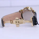 نمای باز قفل ساعت مچی مردانه الگانس بند چرم مشکی قاب طلایی G 1246/6