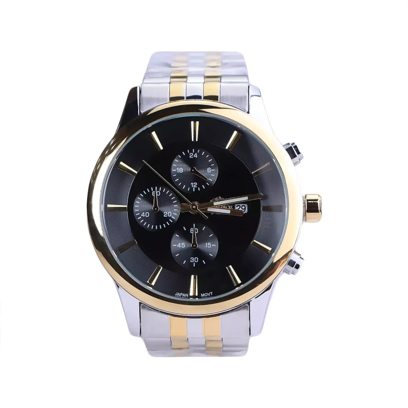 ساعت مچی الگانس مردانه فلزی نقره ای طلایی صفحه مشکی G 2360/1