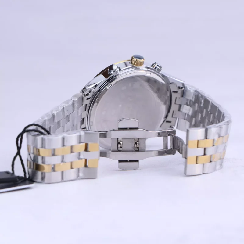 قفل ساعت مچی الگانس مردانه فلزی نقره ای طلایی صفحه مشکی G 2360/1