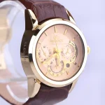 صفحه ساعت عقربه ای الگانس زنانه بند چرم قهوه ای قاب طلایی L 1238/6