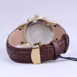 نمای بسته قفل ساعت عقربه ای الگانس زنانه بند چرم قهوه ای قاب طلایی L 1238/6