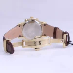 نمای باز قفل ساعت عقربه ای الگانس زنانه بند چرم قهوه ای قاب طلایی L 1238/6