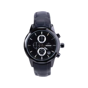 ساعت عقربه ای الگانس زنانه بند چرم مشکی قاب مشکی L 1236/7