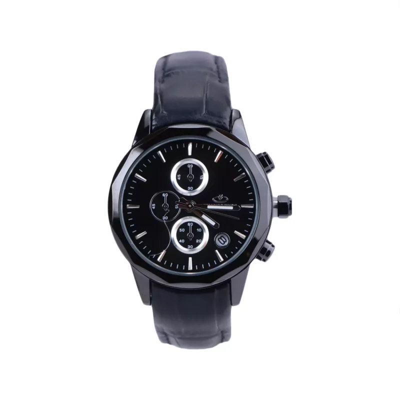 ساعت عقربه ای الگانس زنانه بند چرم مشکی قاب مشکی L 1236/7