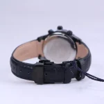 نمای بسته قفل ساعت عقربه ای الگانس زنانه بند چرم مشکی قاب مشکی L 1236/7