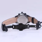 نمای باز قفل ساعت عقربه ای الگانس زنانه بند چرم مشکی قاب مشکی L 1236/7