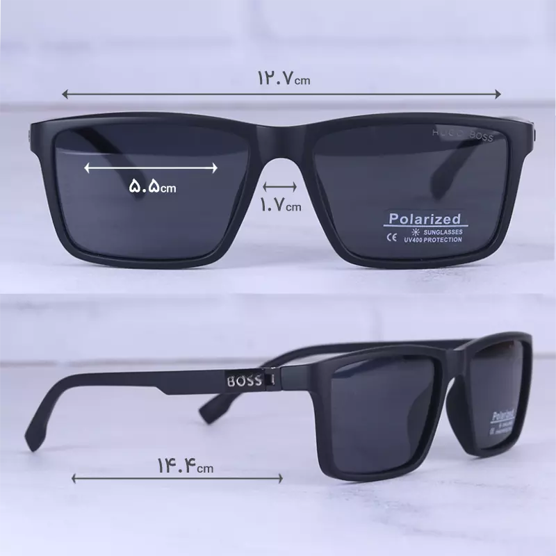 عینک آفتابی هوگو باس فریم مشکی مات پلاریزه P 3335/1 1 ابعاد عینک آفتابی هوگو باس فریم مشکی مات پلاریزه P 3335/1