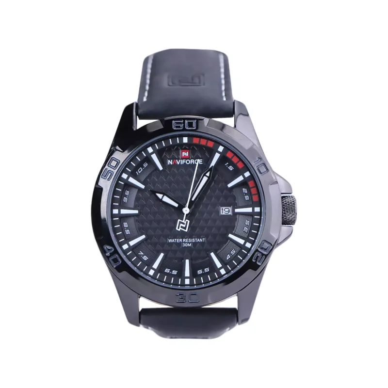 ساعت مچی عقربه ای نیوی فورس مردانه بند جیر مشکی NF 8023/1